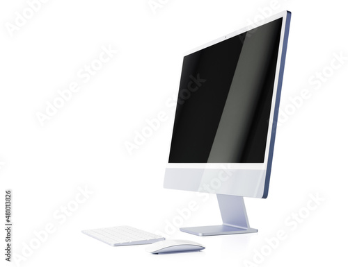 Modern desktop computer with keyboard and mouse isolated on white background