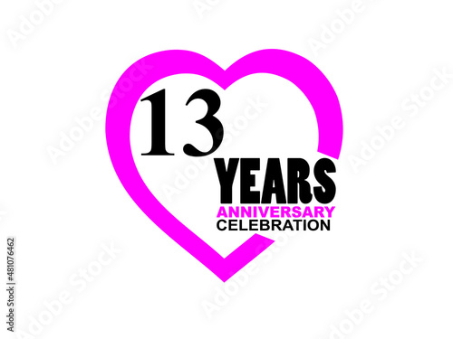 13 Anniversary celebration simple logo with heart design