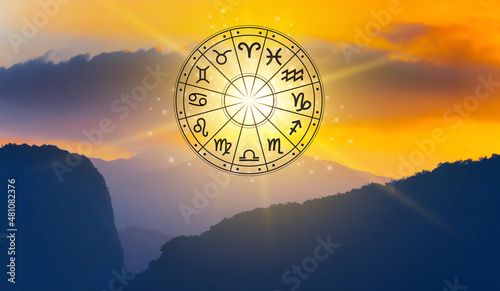 Zodiac signs inside of horoscope circle astrology and horoscopes concept