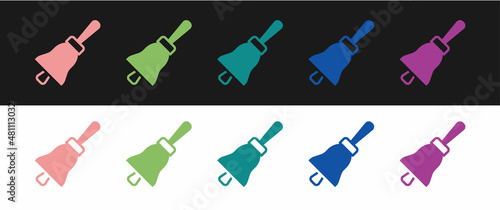 Set Ringing bell icon isolated on black and white background. Alarm symbol, service bell, handbell sign, notification symbol. Vector