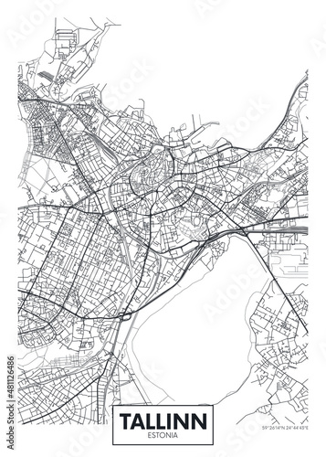 City map Tallinn, travel vector poster design