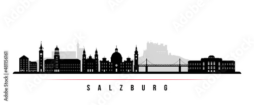 Salzburg skyline horizontal banner. Black and white silhouette of Salzburg, Austria. Vector template for your design.