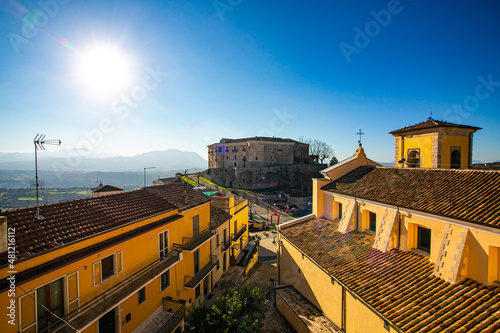 Gesualdo, Avellino, Campania, Italy: roofs of houses with castle on the bottom