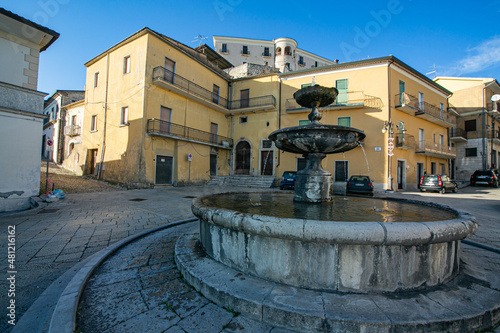 Gesualdo, Avellino, Campania, Italy: square and fountain with castle on the bottom