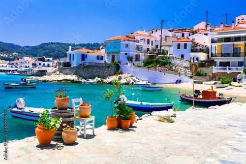 Greece travel and summer holidays. Most beautiful traditional fishing villages - Kokkari in Samos island
