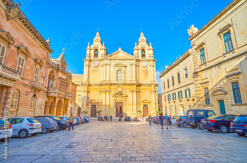 The large medieval San Pawl Square in Mdina, Malta