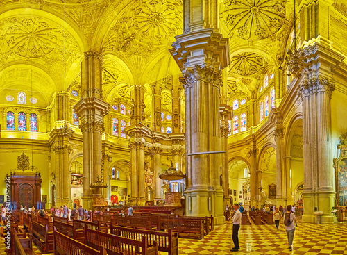 The stone columns in Malaga Cathedral, Spain