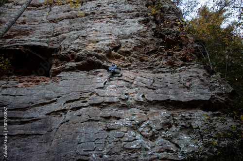 Rock Climbing up huge wall in the Red River Gorge