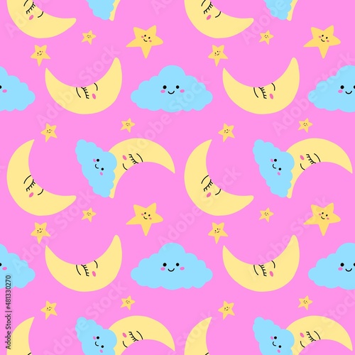 seamless pattern with moon and star.