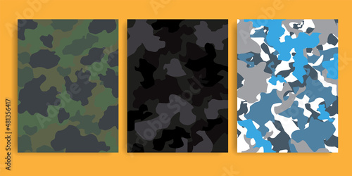 Set camouflage military pattern cover design.Camo pattern background.Can be used for background,wallpaper or book cover.Vector illustration.Eps 10.