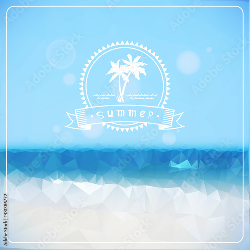 Sea Vacation Poster with Triangles Effect. Vector Illustration.