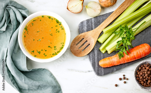 bowl of fresh chicken broth