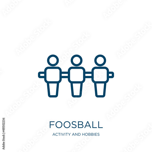 foosball icon from activity and hobbies collection. Thin linear foosball, play, game outline icon isolated on white background. Line vector foosball sign, symbol for web and mobile