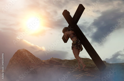 Jesus Christ carrying the cross render 3d 