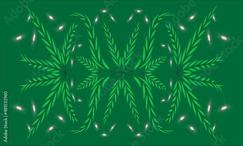 Green Wallpaper, Floral Decorative Art Texture Background.