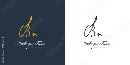 BN Initial Logo Design with Handwriting Style. BN Signature Logo or Symbol for Wedding, Fashion, Jewelry, Boutique, Botanical, Floral and Business Identity