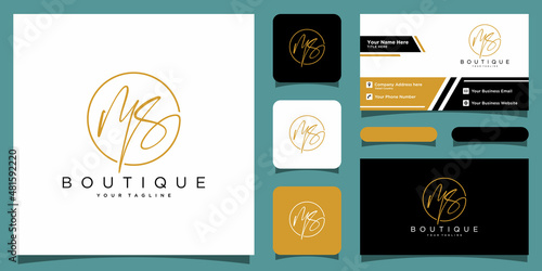 MS Initial handwriting logo vector with business card design template