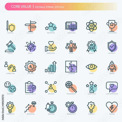 Core value editable stroke icon for your website, logo, app, UI, product print. Editable stroke icons set. eps file