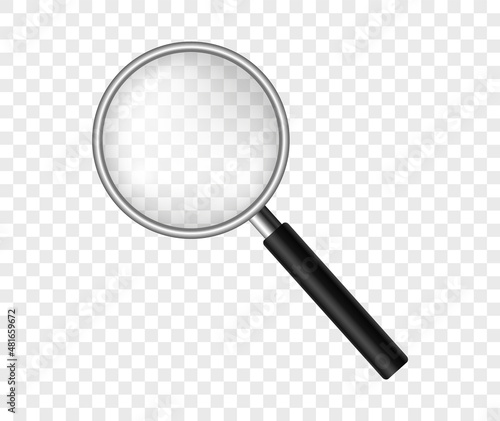 Magnifying glass. Realistic magnifier on transparent background. Search magnifier with magnifying glass. Vector illustration.