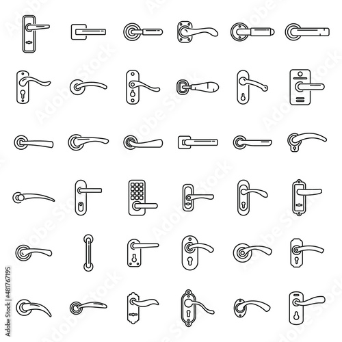 Door handles icons set outline vector. Domestic control