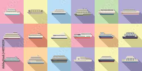 Ferry icons set flat vector. Boat delivery