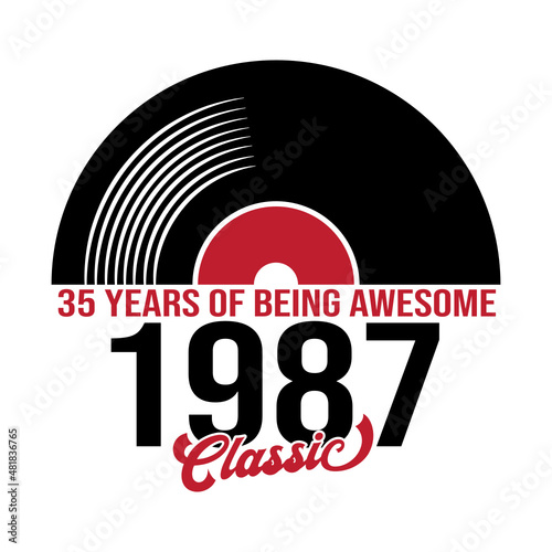 Classic 1987 Vinyl music, 35 years Birthday design