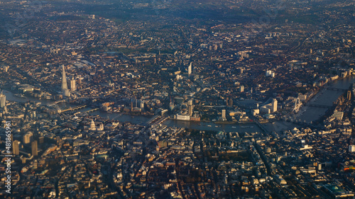 London city seen from the airplane in the United Kingdom.