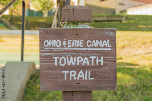 Erie Canal Towpath sign in Akron Ohio 