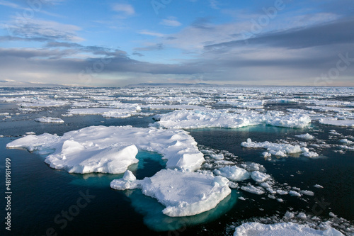 Sea ice in the North Atlantic Ocean off the northeast coast of Greenland.