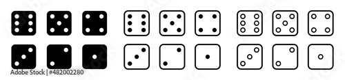 Dice. Vector die game icons. Casino cubes illustration. Set of black flat cubes with dots from one to six. Cramps play, gambling and Vegas pictograms isolated for web.Cartoon clipart of random,chance