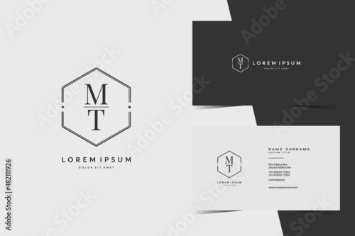 simple hexagon MT monogram logo icon. Modern elegant minimalist design with professional business card template