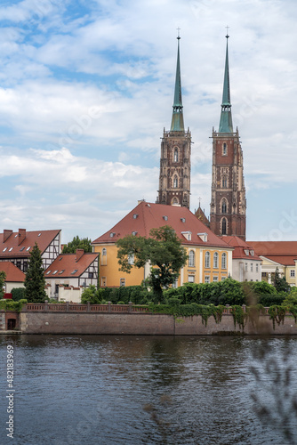 Cathedral of St. John the Baptist Skyline with Oder River at Cathedral Island (Ostrow Tumski) - Wroclaw, Poland
