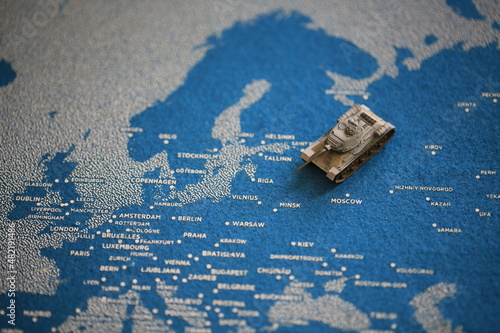 the tank model and map on Europe, Russia-Ukrainian boundary