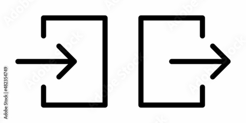 A set of entrance and exit line icons. Linear style login and logout symbols. Arrow and door signs. Editable stroke. Vector graphics