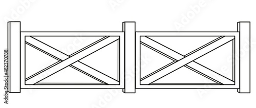Wooden fence with crossed bars outlined for coloring page on white background