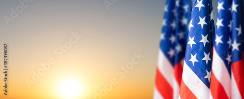 flag of america at sunrise background