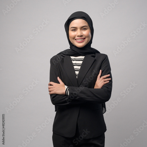 Beautiful business woman with hijab portrait on white background