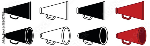 Cheerleader Megaphone Clipart Set - Outline and Silhouette