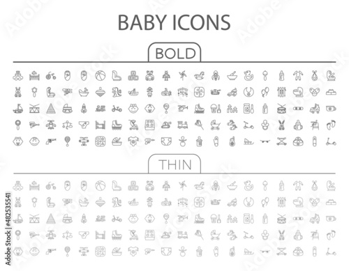 Baby flat thin line related icon set for web and mobile applications. It can be used as logo, pictogram, icon, infographic element