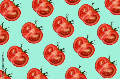 tomato seamless pattern background with red juicy vegetables