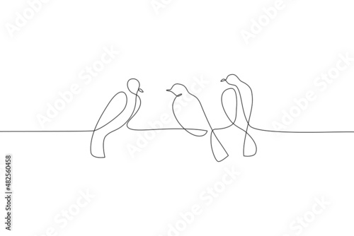 Abstract birds on branches continuous one line drawing