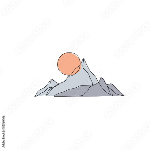 Abstract mountain range landscape, flat scenery background. Grey mountains panoramic view drawing
