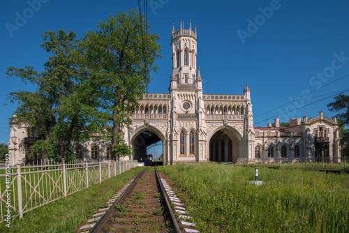 View of the New Peterhof railway station, built in 1857