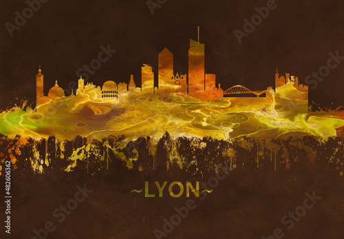 Lyon France skyline Black and Gold