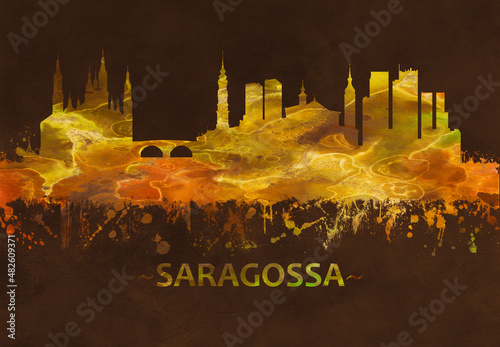 Saragossa Spain skyline Black and Gold