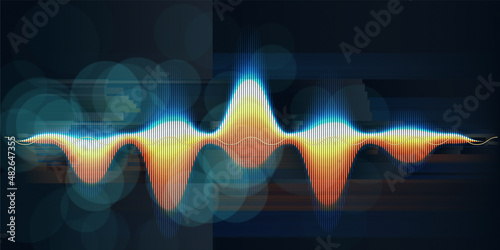 Abstract background with color sound wave lines and blurred lines on blue. Technologyl sound wave and spot light. For music wave poster design.