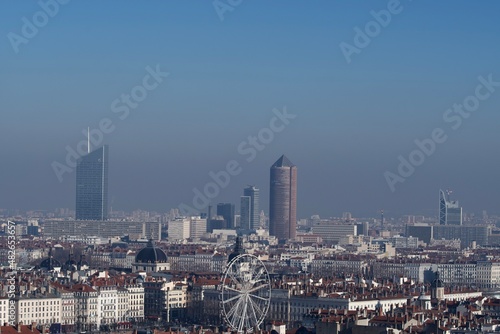 Panoramic photo of Lyon in France on a day of great air pollution