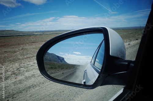 car mirror Iceland road