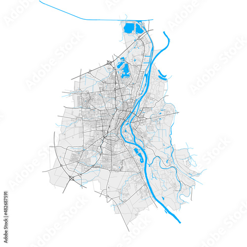 Magdeburg, Germany Black and White high resolution vector map
