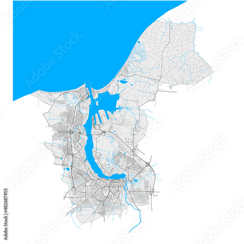 Rostock, Germany Black and White high resolution vector map